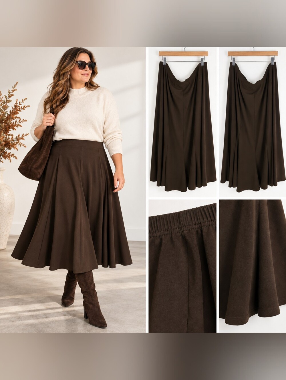 Studio 1940 Brown Full Flared Midi Skirt Plus 22/24W
